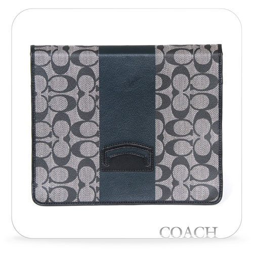   New**COACH Black Heritage Stripe iPad 1 or 2 Tablet Case Cover F77261