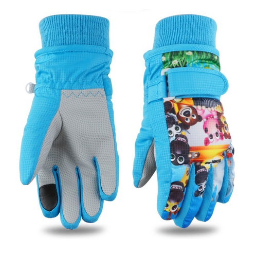 加厚防風兒童保暖手套-藍(L)