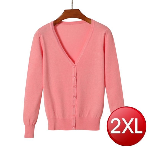 素色V領針織外套(粉色2XL)