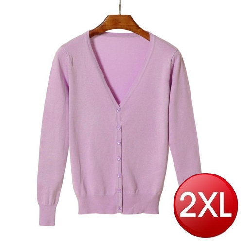 素色V領針織外套(淺紫色2XL)