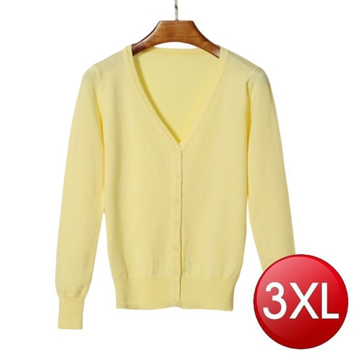 素色V領針織外套(淺黃色3XL)